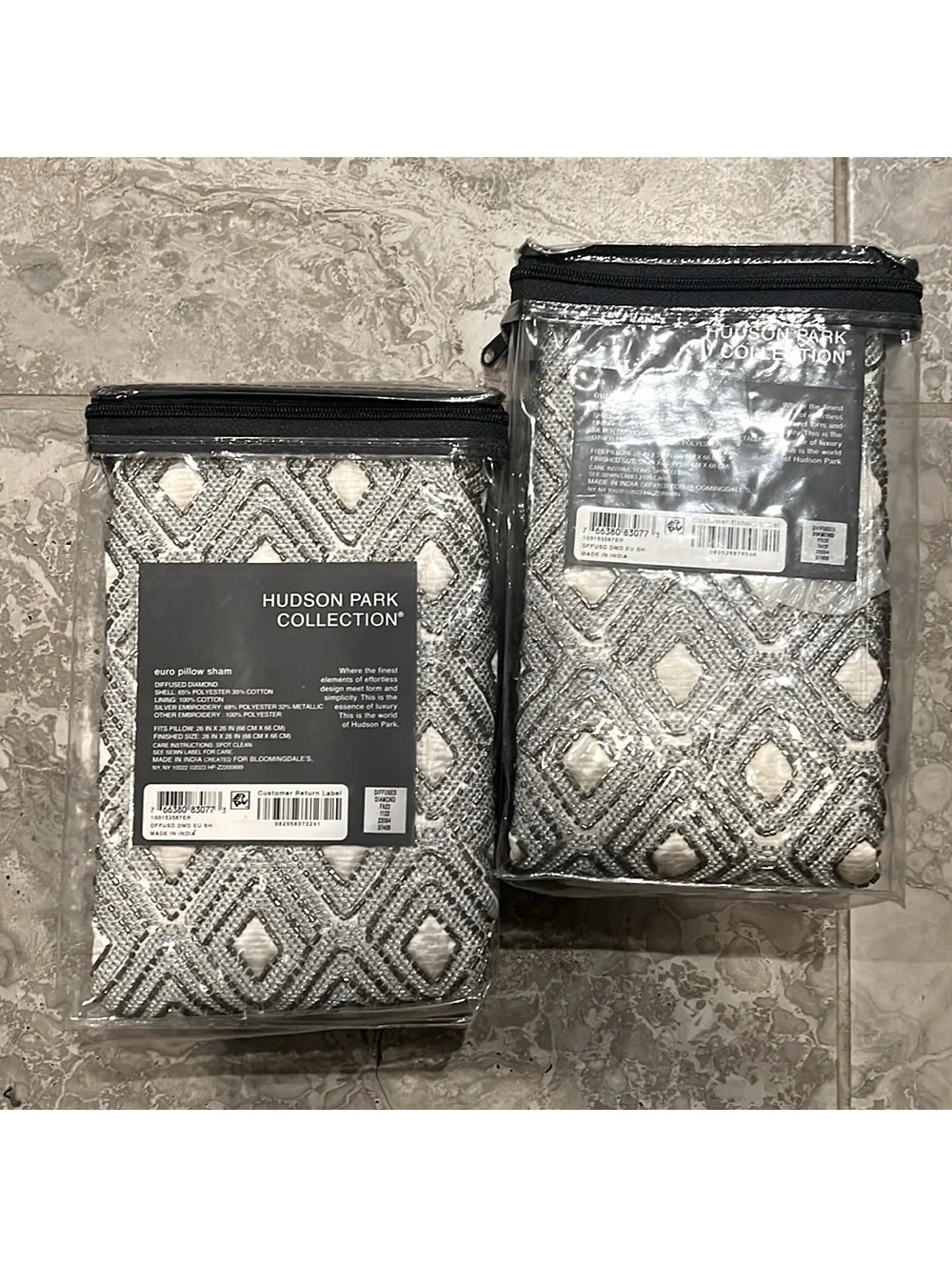 X2 Hudson Park Collection Diffused Diamond Euro Pillow Shams New w/Tag